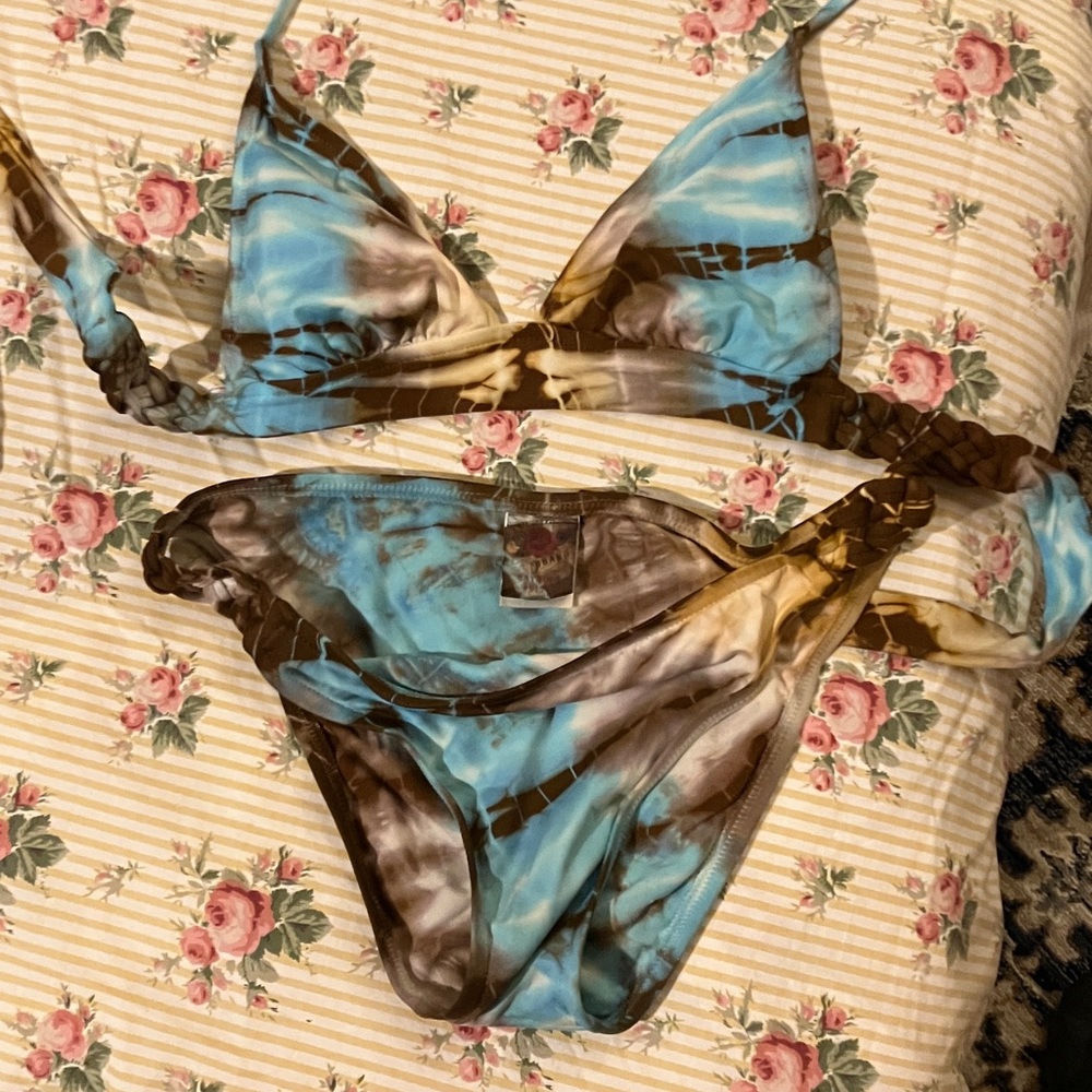 Blue and Brown Tie-Dye Bikini Set
